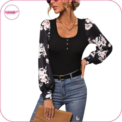 بودي سوت باكمام طويلة بنمط الزهور