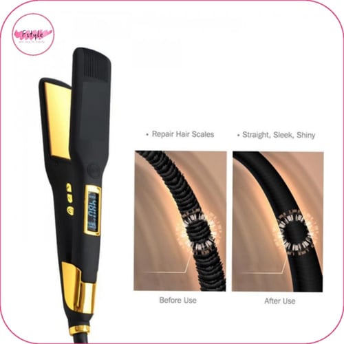 جهاز فرد الشعر الاحترافي من السيراميك أسود/ذهبي