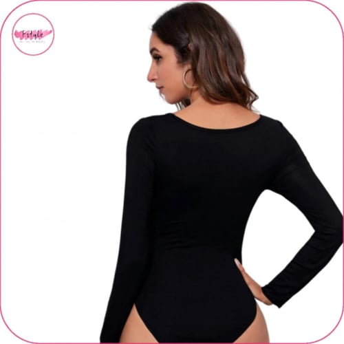 بودي سوت باكمام طويلة اسود سادة