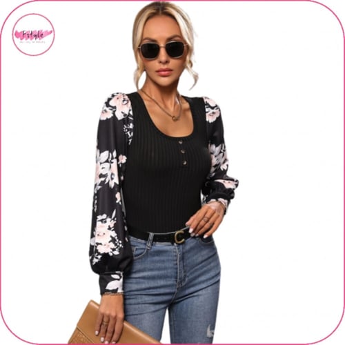 بودي سوت باكمام طويلة بنمط الزهور