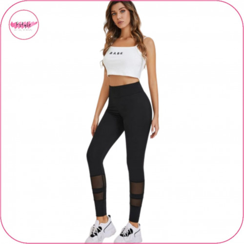 ليقنز بتصميم شبكي وخصر عريض عالي