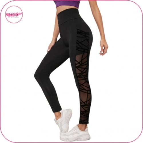 ليقنز شبكي بخصر عالي عريض وجيب للجوال