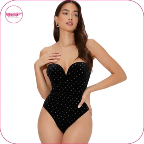 بودي سوت مخملي لامع بدون حمالات