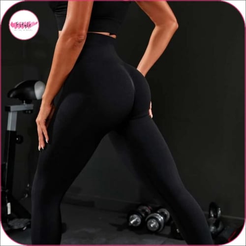 ليقنز بتصميم رياضي وخصر عالي اسود