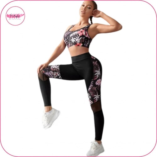 ليقنز بخصر عريض وتداخل شبكي مع أزهار