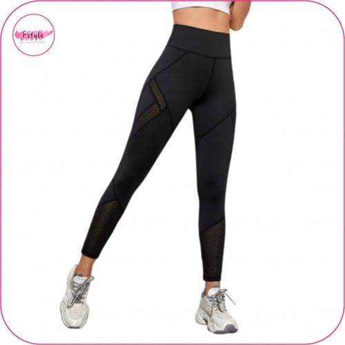 ليقنز بخصر عريض وتداخل شبكي أسود