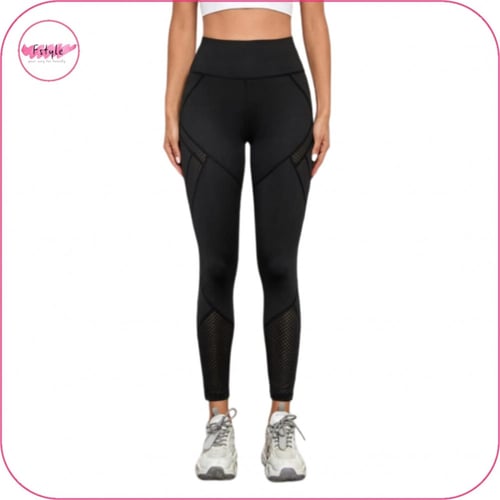 ليقنز بخصر عريض وتداخل شبكي أسود