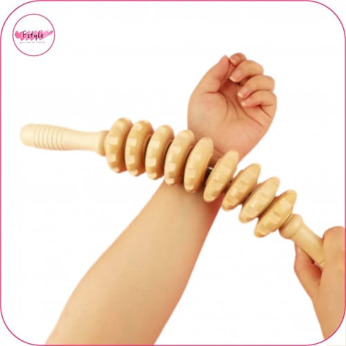 أداة التدليك من الخشب الطبيعي بـ 9 بكرات قابلة للد...