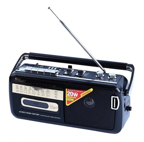 مسجل كاسيت وراديو DLC – أسود مطور يعمل على الفلاش...