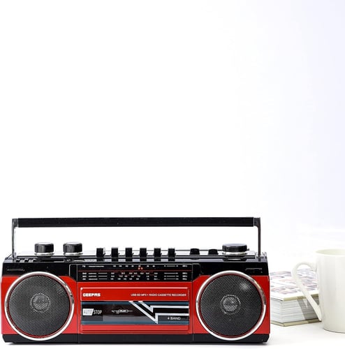 مسجل كاسيت وراديو - مكبرات صوت محمولة مزودة بمنافذ...