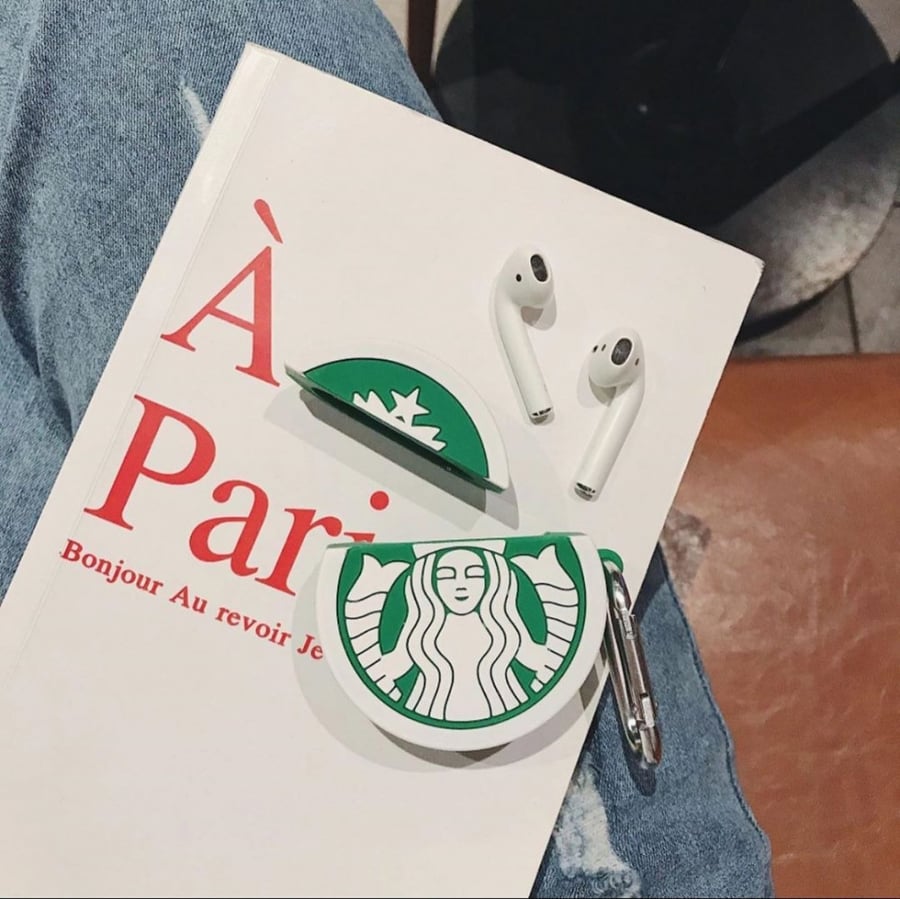 Apple earphone case with Starbucks logo