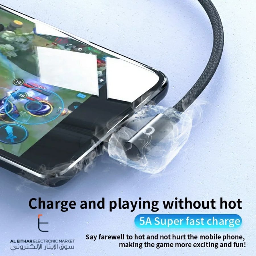 بزوز | سلك شاحن تايب سي سريع جدا ضد القطع مدخل بنفسجي 90 درجة PZOZ | USB-C Cable SuperCharge Anti-Cut 5A 1M 2M