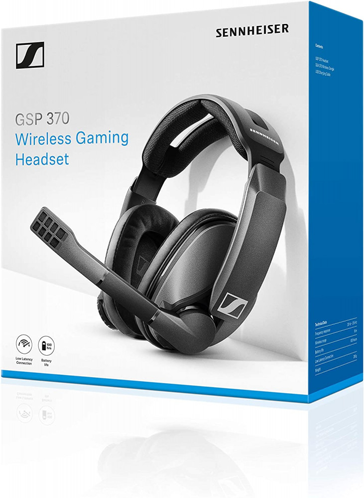 سماعة راس بلوتوث - Sennheiser GSP 370 Over-Ear Wireless Gaming Headset, Low-Latency Bluetooth,Noise-Cancelling Mic, Flip-to-Mute, Audio Presets - PC, Mac, Windows, and PS4 Compatible - Black
