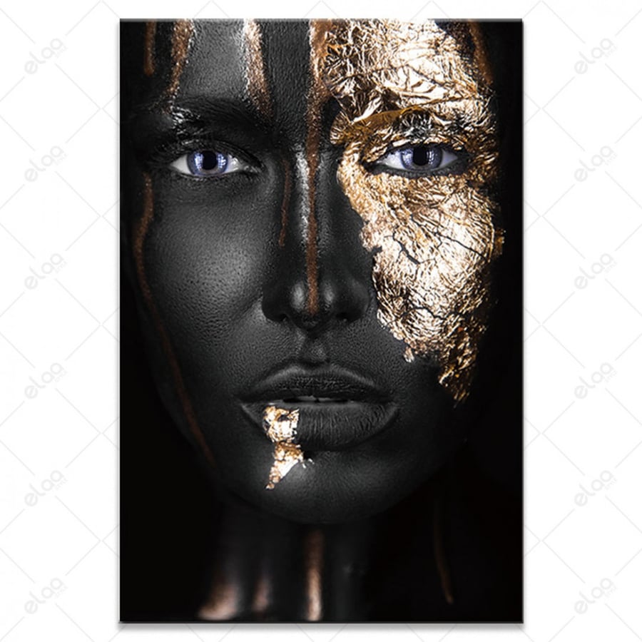Wall art abstract art face woman with mask of gold