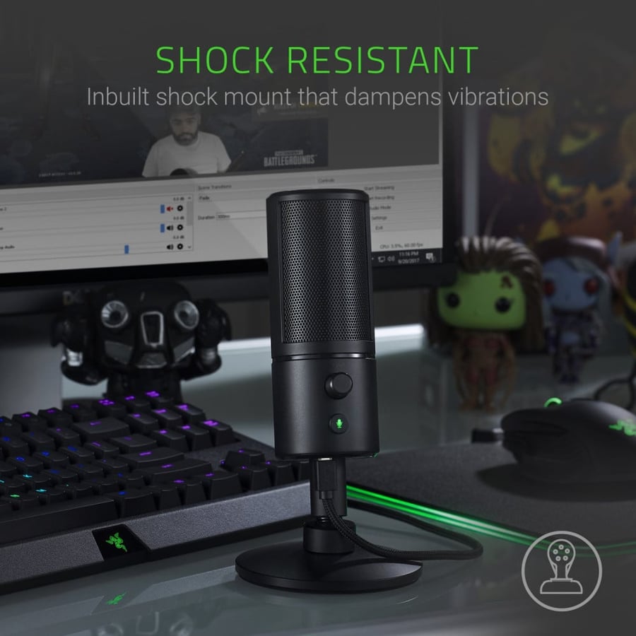 مايك  ريزر سيرين - Razer Seiren X USB Streaming Microphone Professional Grade - Built-In Shock Mount - Supercardiod Pick-Up Pattern - Anodized Aluminum - Classic Black
