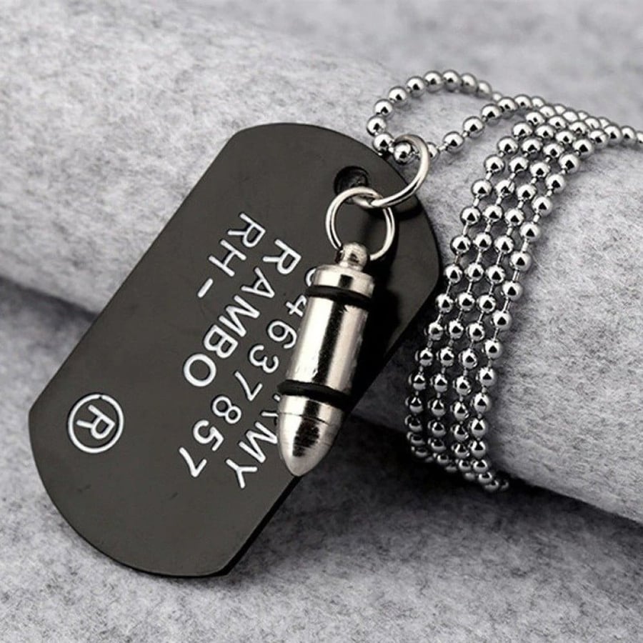 Men's bullet chain - bullet with a metal identification tag for the soldier, black color