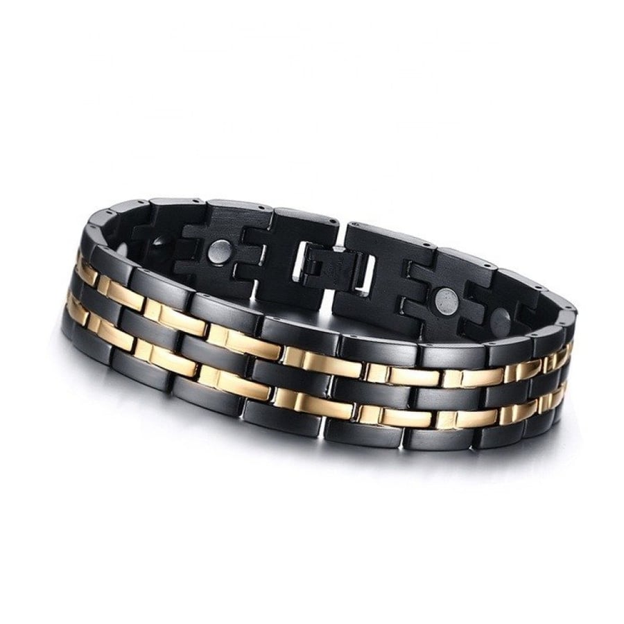 The health bracelet, the medical energy bracelet for removing charges from the body, black and gold