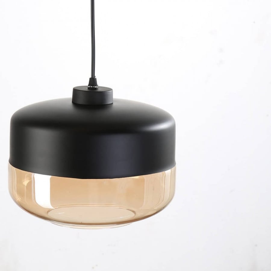 Black single hanging chandelier with honey glass