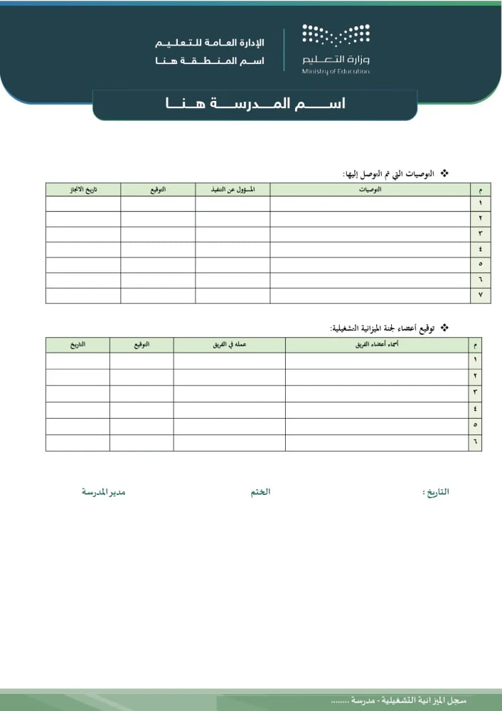 سجل الميزانية التشغيلية