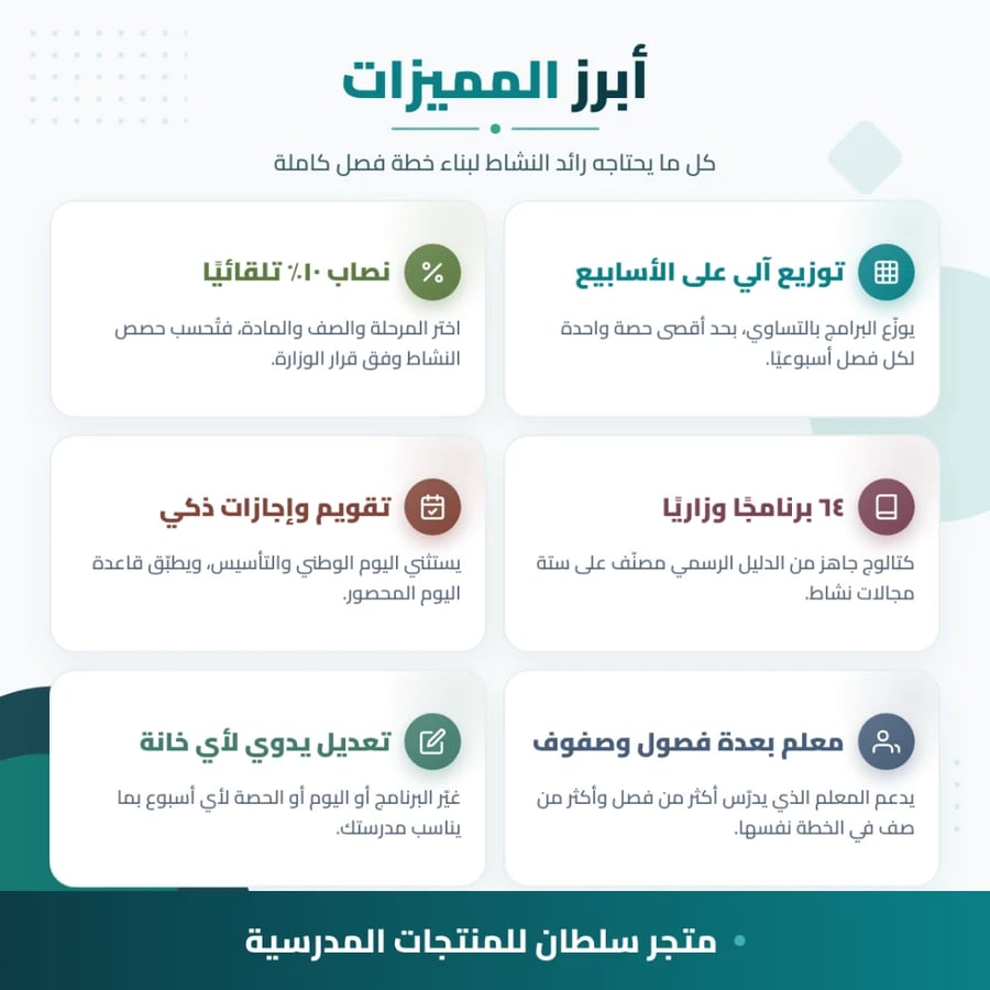 مميزات أداة توزيع حصص النشاط