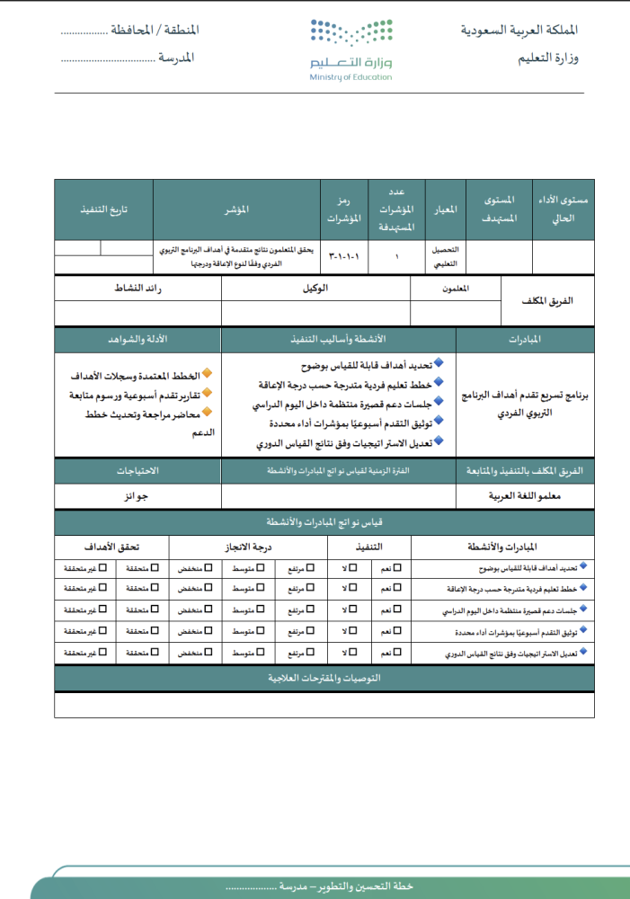 خطة التحسين والتطوير للتربية الخاصة