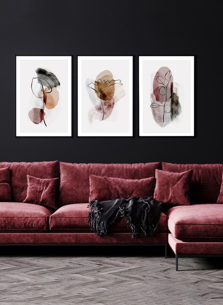 Set of 3 Canvas Paintings on Wooden Frame, Watercolor Painting Design, for Home, Living Room, Office, Decoration