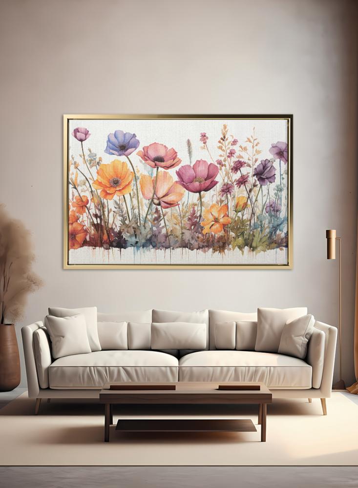 Canvas painting on wooden frame with colorful flower design