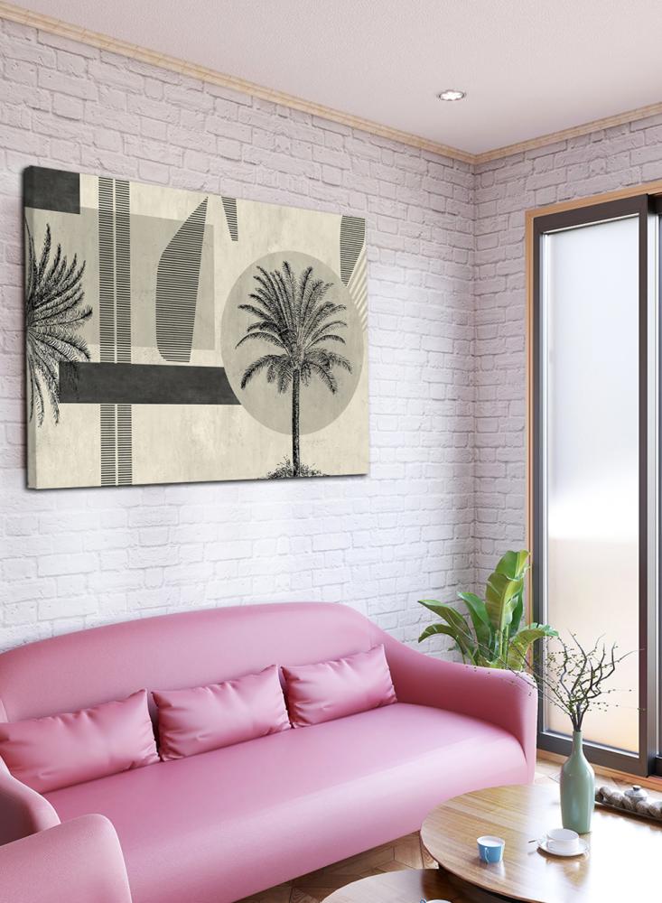 Canvas board on wooden frame with tropical tree design