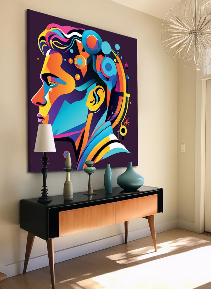 Canvas board on wooden frame with conceptual art for designing an artistic pattern for the man