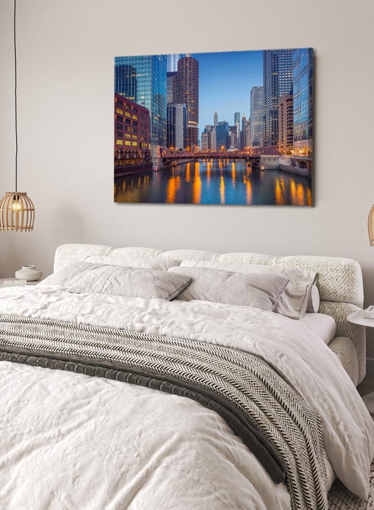 Canvas painting on a wooden frame of the city of Chicago in America