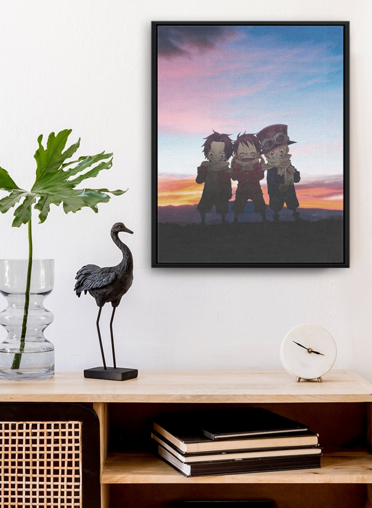 Canvas painting on wooden frame with Luffy design and his friends, anime One Piece