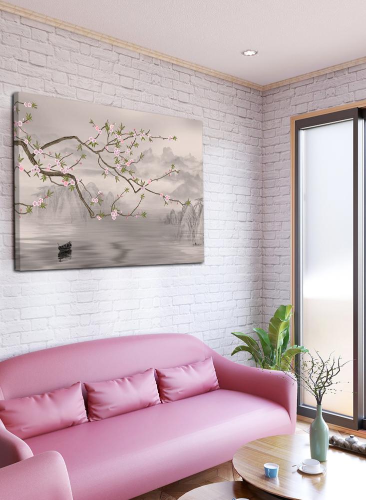 Canvas painting on a wooden frame with a tree design on the lake