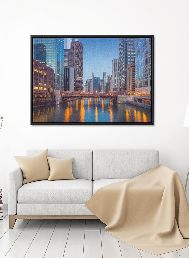 Canvas painting on a wooden frame of the city of Chicago in America