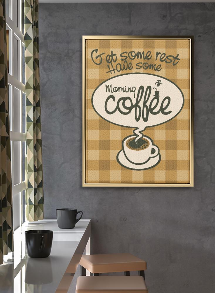 Canvas painting on wooden frame with morning coffee design
