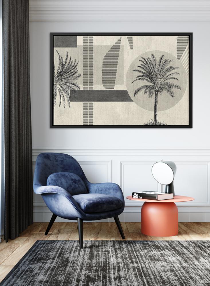 Canvas board on wooden frame with tropical tree design