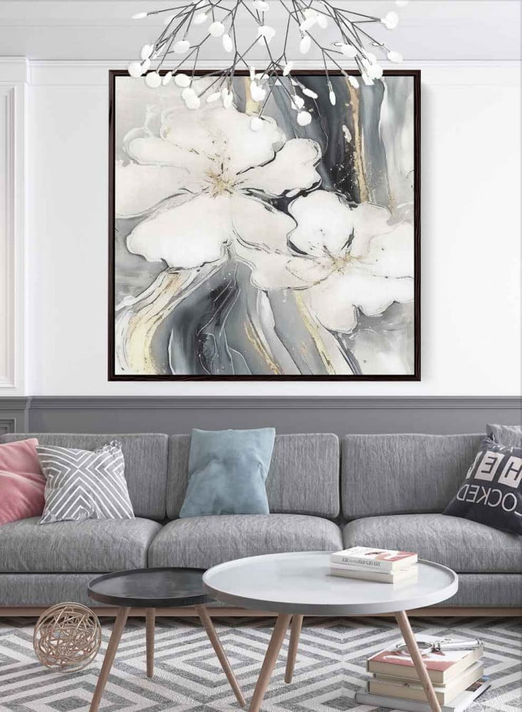 Canvas square painting on wooden frame, oil art design of flowers, for home, living room, office, decoration