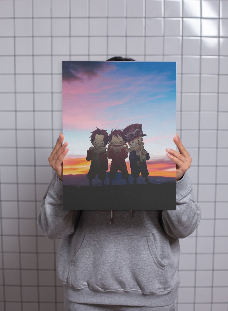 Canvas painting on wooden frame with Luffy design and his friends, anime One Piece