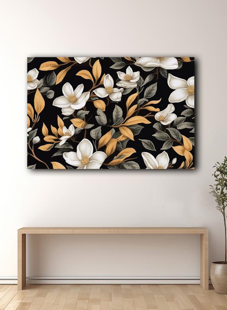 Canvas board on a wooden frame with a floral art pattern design