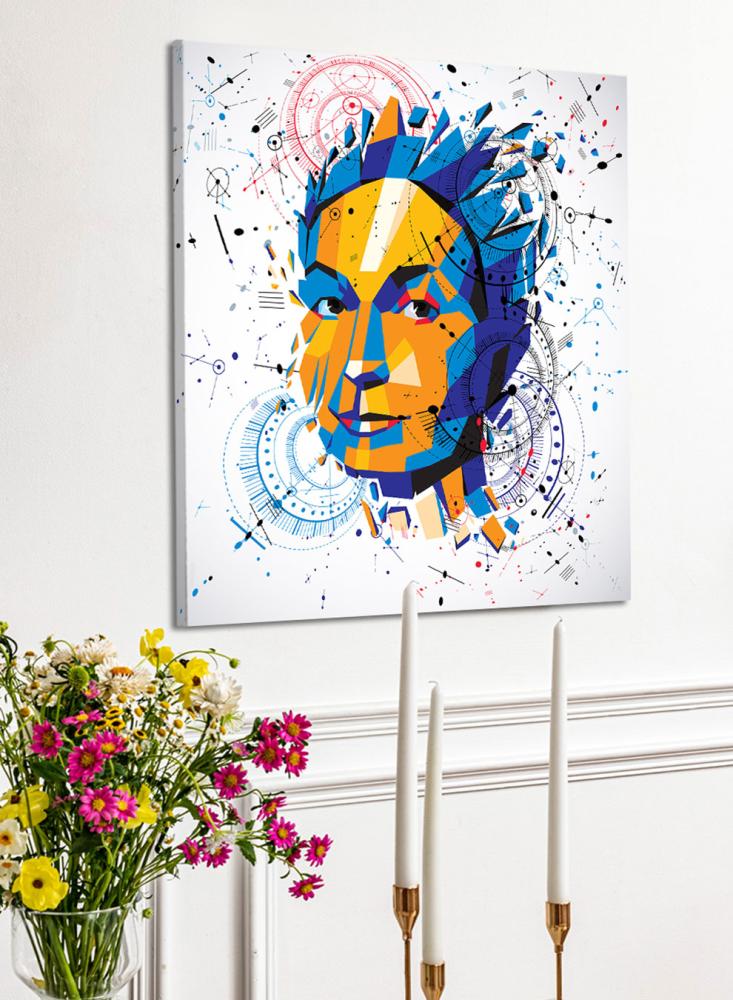 Canvas painting on a wooden frame in conceptual art of a smart woman design