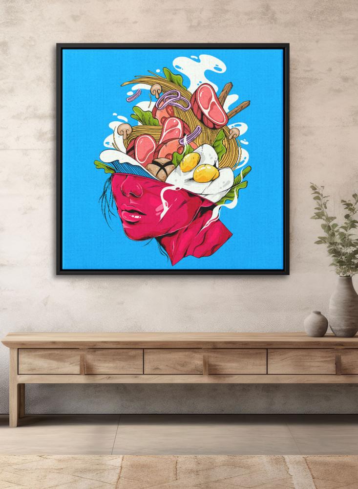 Canvas painting on a wooden frame with conceptual art for noodle soup design