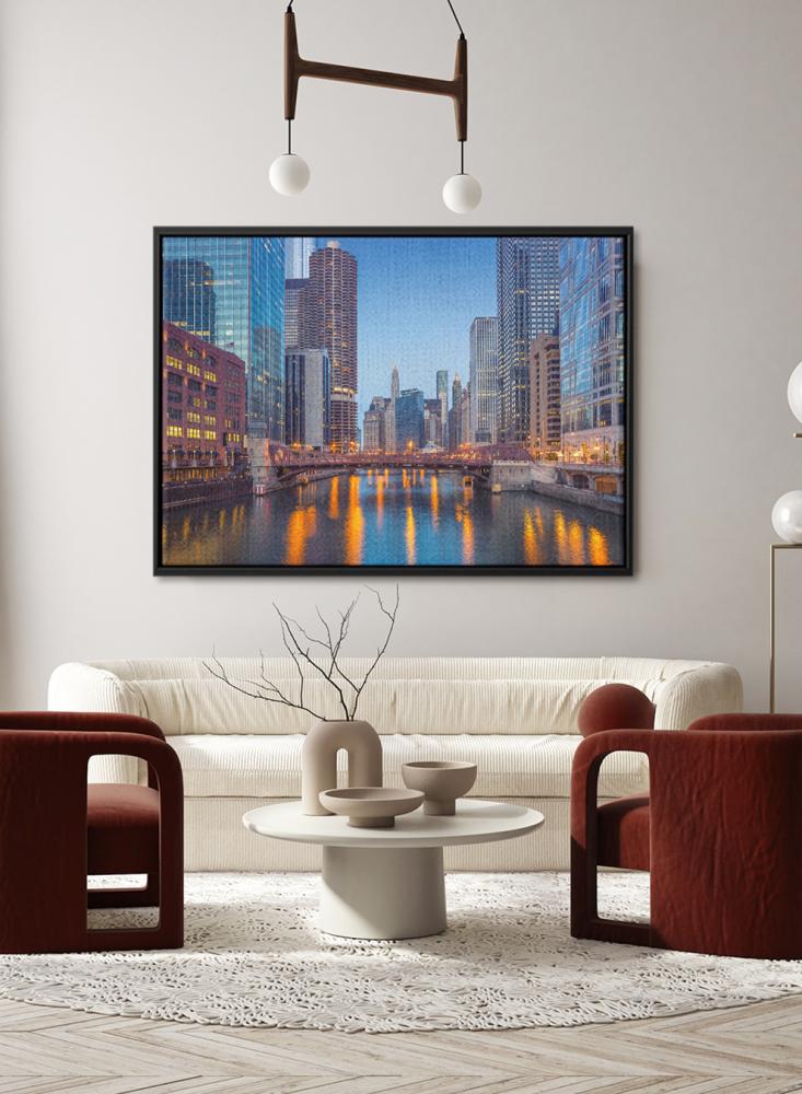 Canvas painting on a wooden frame of the city of Chicago in America