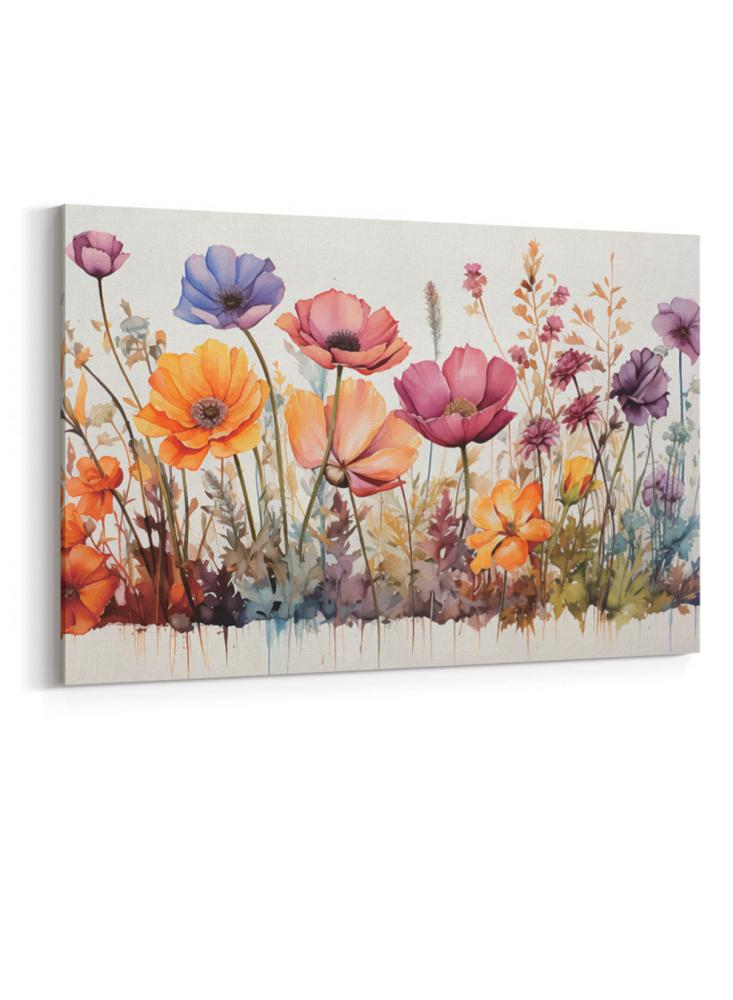 Canvas painting on wooden frame with colorful flower design