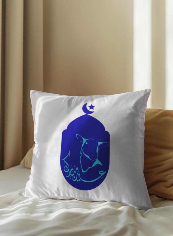 Polyester pillow cover for Eid al-Adha celebration with a sheep design and a blessed Eid phrase