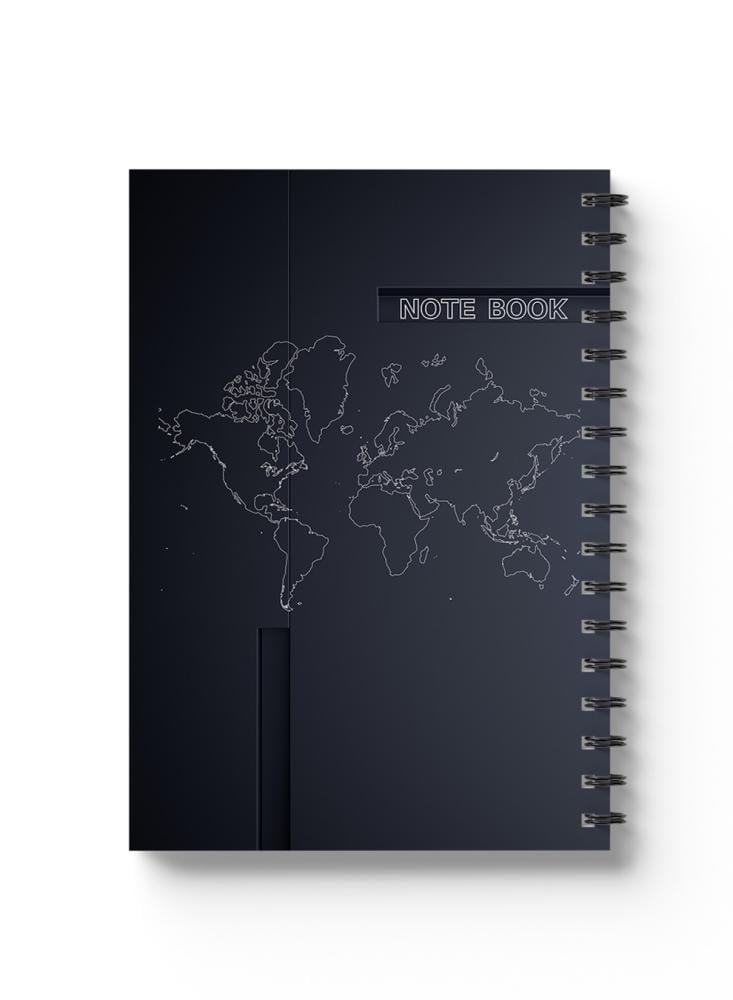 Wire-bound notebook 60 pages with a cover of cardboard featuring a world map design