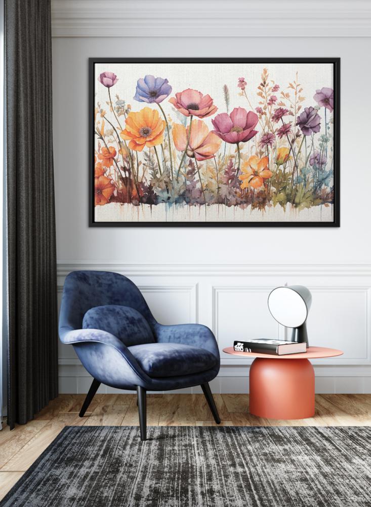 Canvas painting on wooden frame with colorful flower design