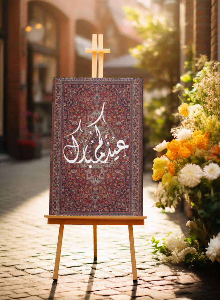 لوحة كانفاس على إطار خشبي بتصميم سجادة عيدكم مبارك