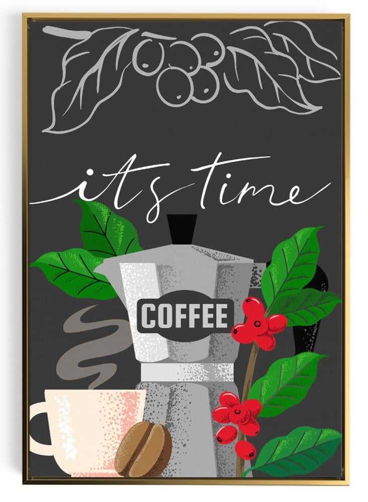 Canvas board on wooden frame with coffee time design