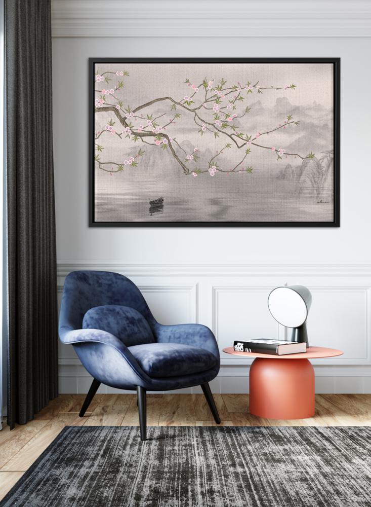 Canvas painting on a wooden frame with a tree design on the lake