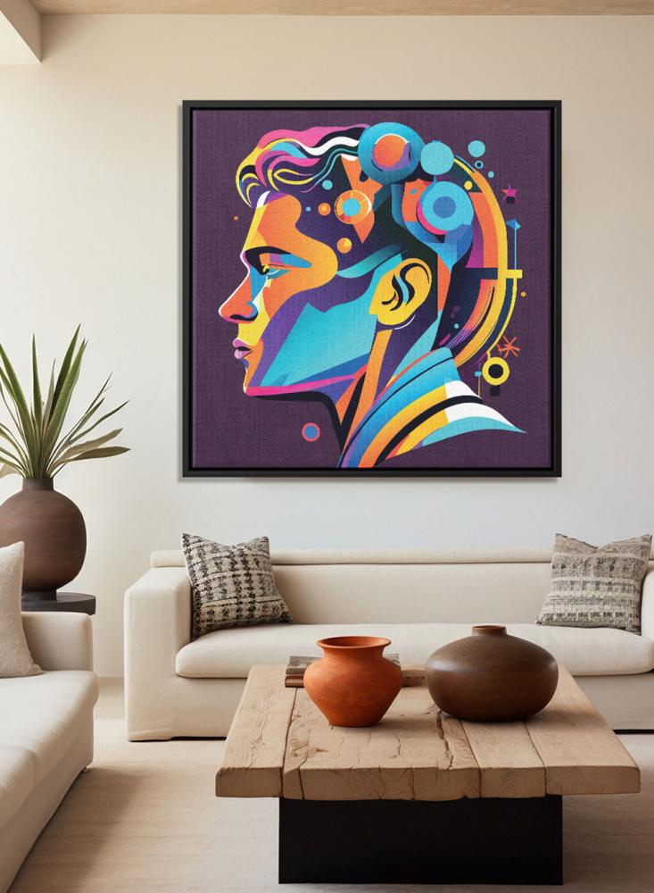 Canvas board on wooden frame with conceptual art for designing an artistic pattern for the man