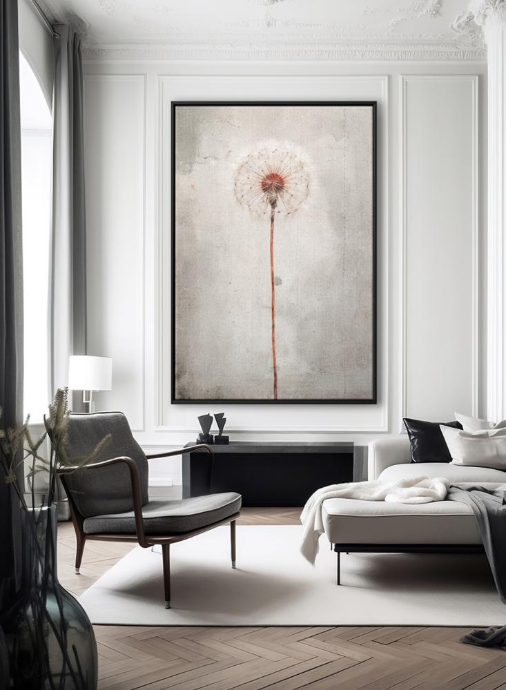 Canvas board on wooden frame with dandelion flower design